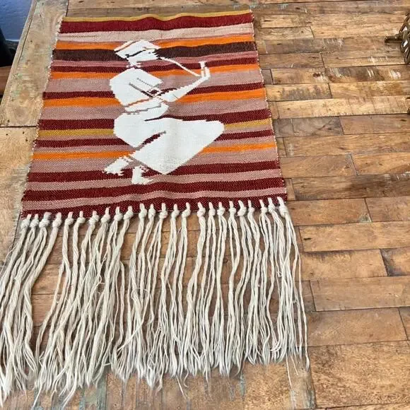 Mohair Woven Wall Hanging Tapestry 32 African Folk Art Smoking Pipe Reversible